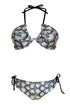 Bikini 4 Positions Réversible Cherie "Python Olive/Noir Solide"